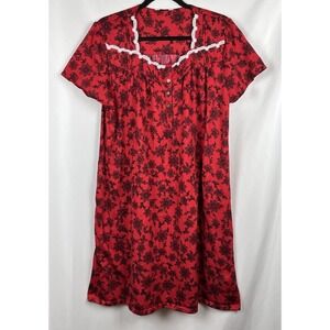 Secret Treasures Red Black Floral Nightgown Dress XL Vampcore Lace Trim Pockets